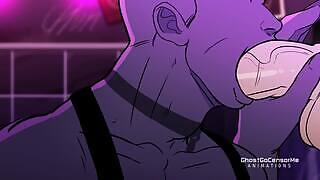 A monster sucks my cock and swallows my cum in a gloryhole bar