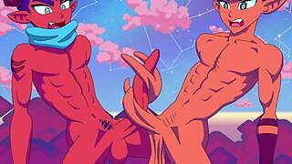 A cute guy and I battle with our hard cocks