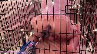 I caged a sexy femboy and destroyed his ass with a dildo machine